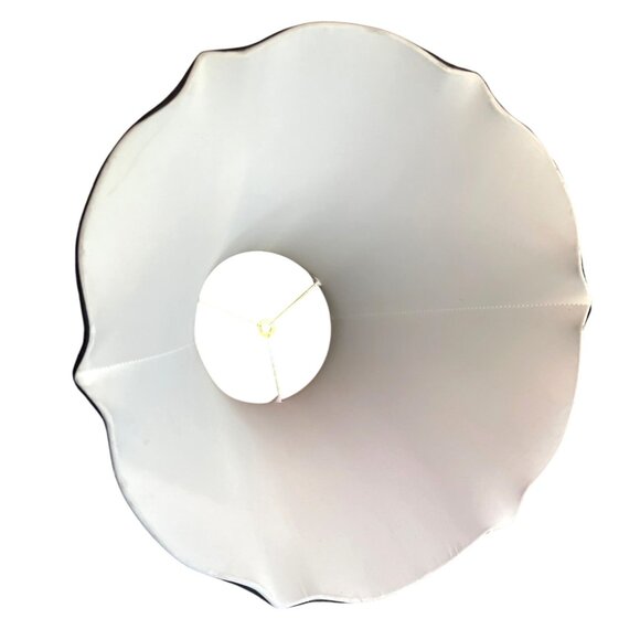 Vtg Black Scalloped Jacquard Fabric Bell Lamp Shade White Liner Vertical Piping - Picture 4 of 5